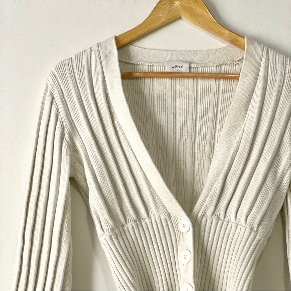 Wilfred Plunge Front Merino Wool Cardigan in White - Picture 4 of 7